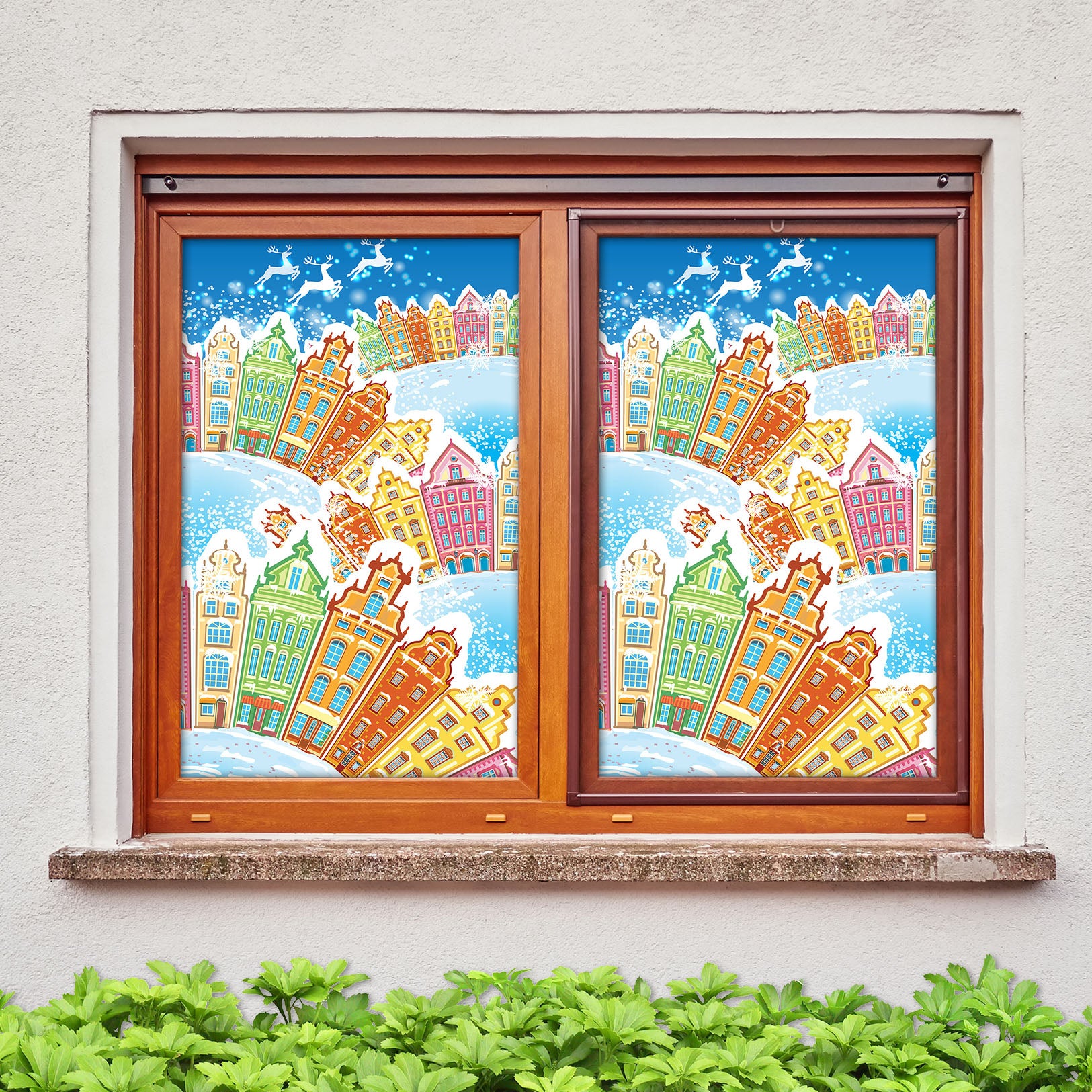 3D Houses 31025 Christmas Window Film Print Sticker Cling Stained Glass Xmas