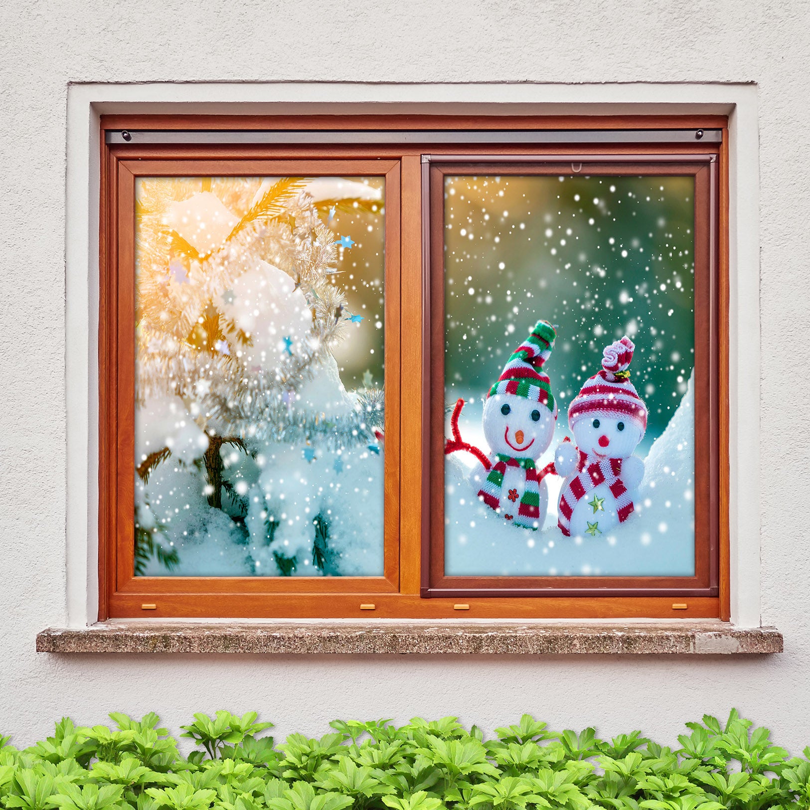 3D Snowman 30076 Christmas Window Film Print Sticker Cling Stained Glass Xmas