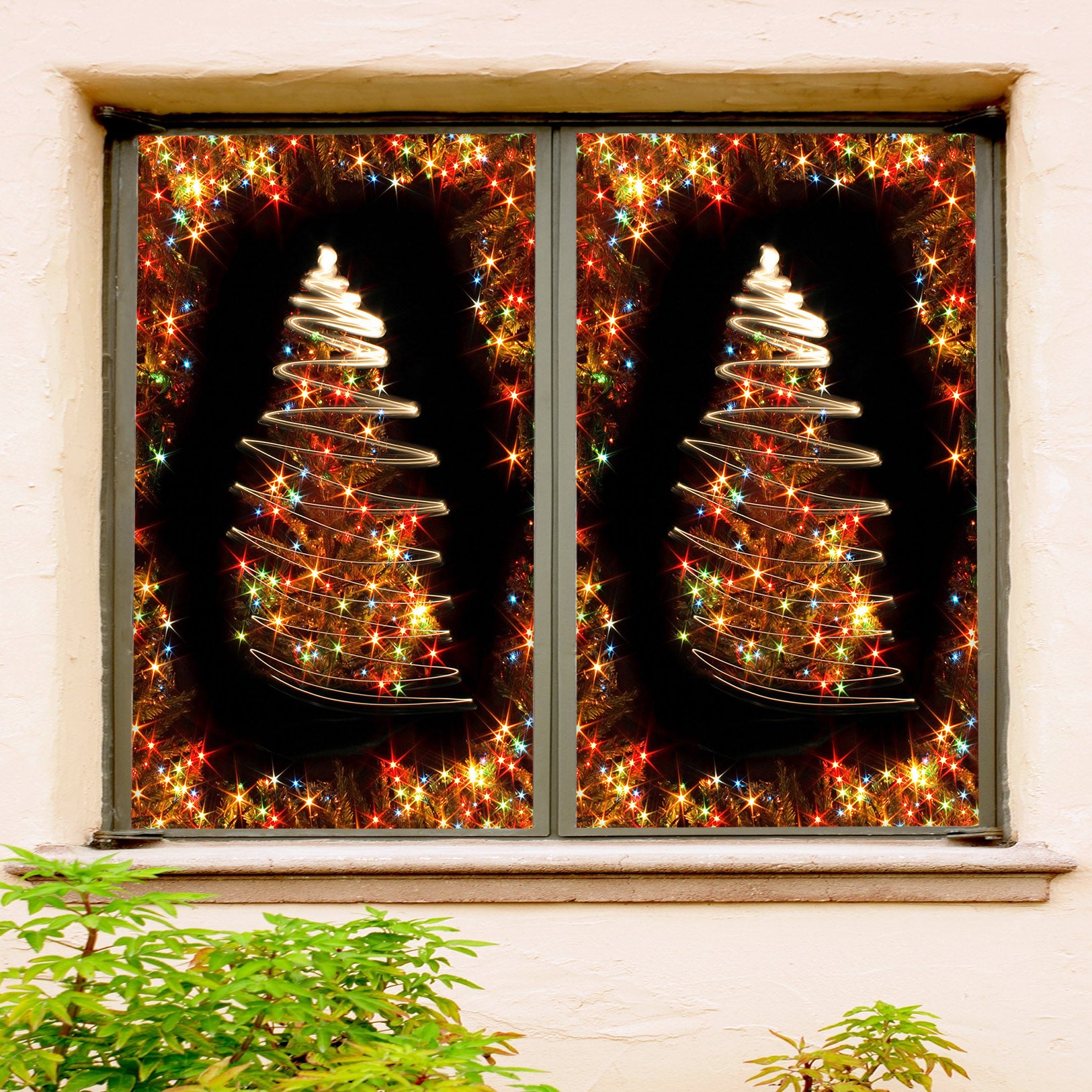 3D Lantern Christmas Tree 31001 Christmas Window Film Print Sticker Cling Stained Glass Xmas