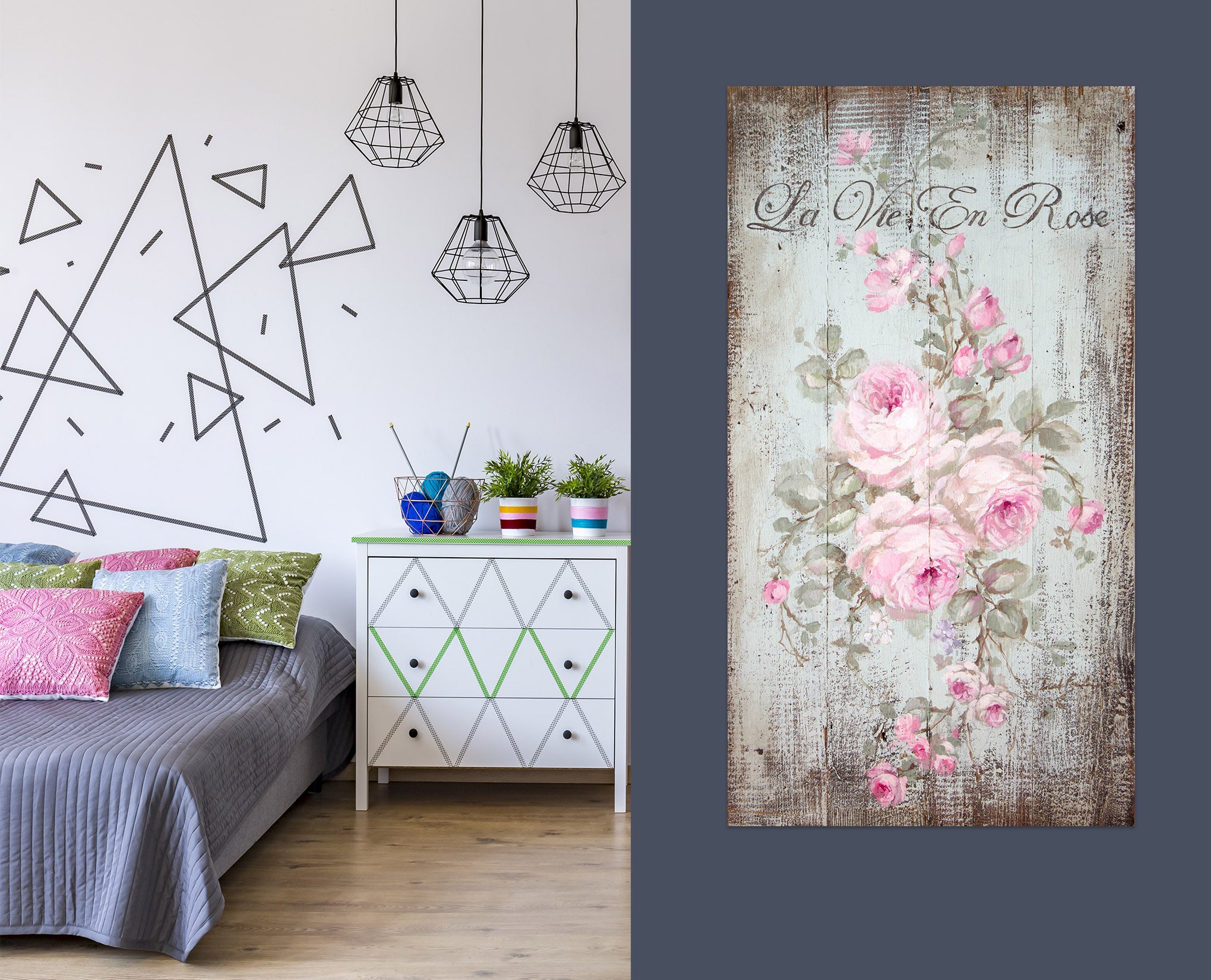 3D Pink Rose Vine 0121 Debi Coules Wall Sticker