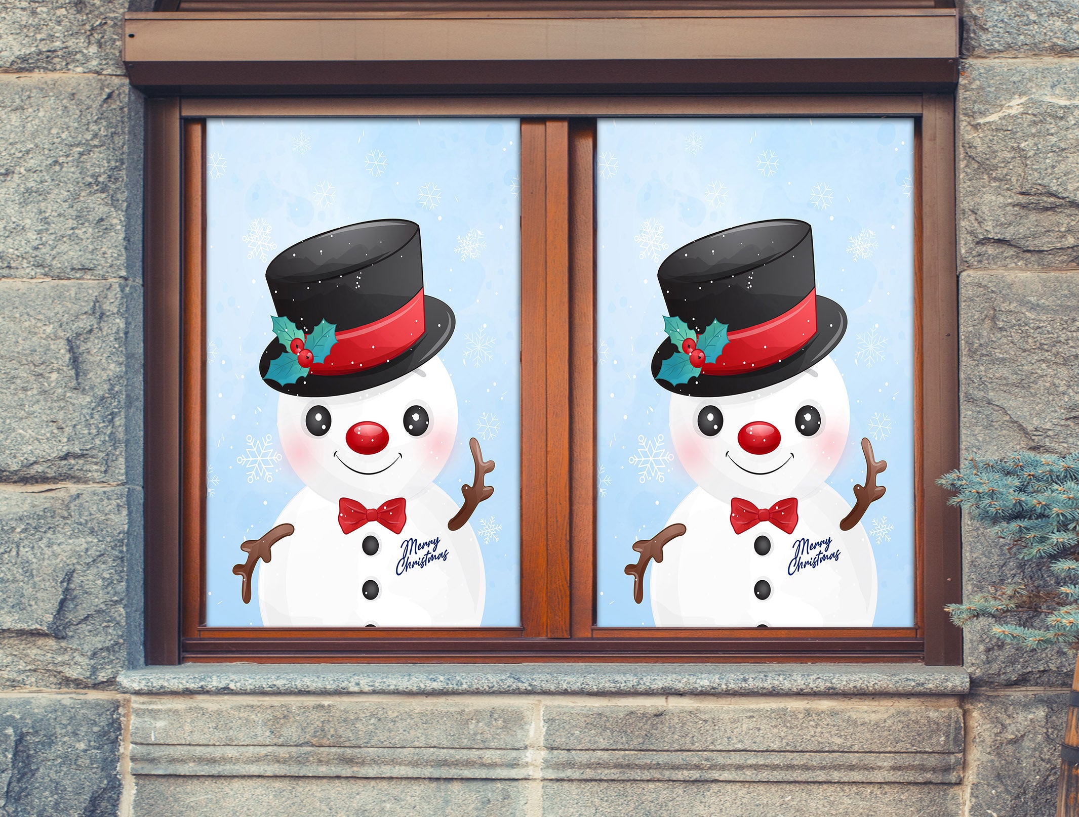 3D Snowman 30134 Christmas Window Film Print Sticker Cling Stained Glass Xmas