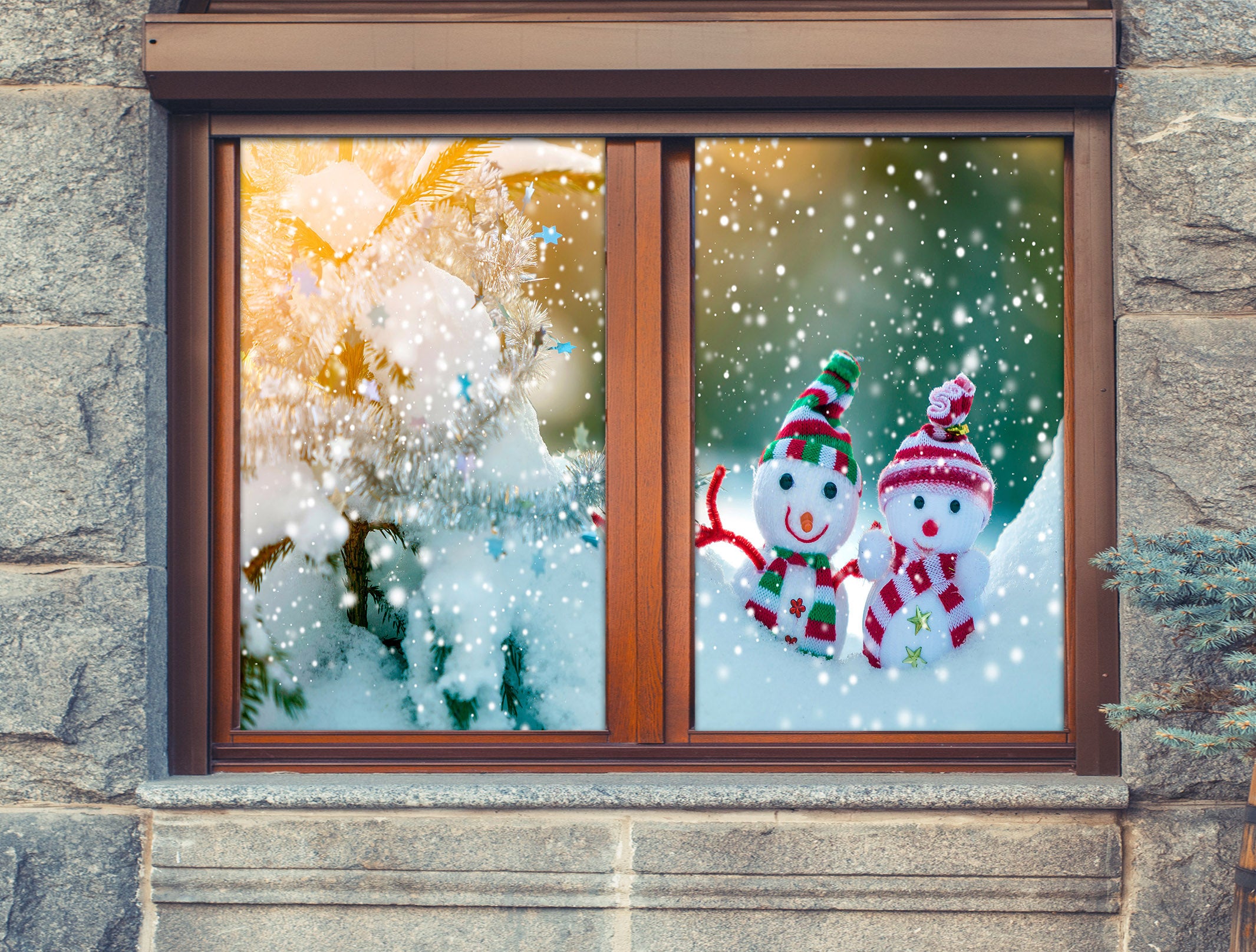 3D Snowman 30076 Christmas Window Film Print Sticker Cling Stained Glass Xmas