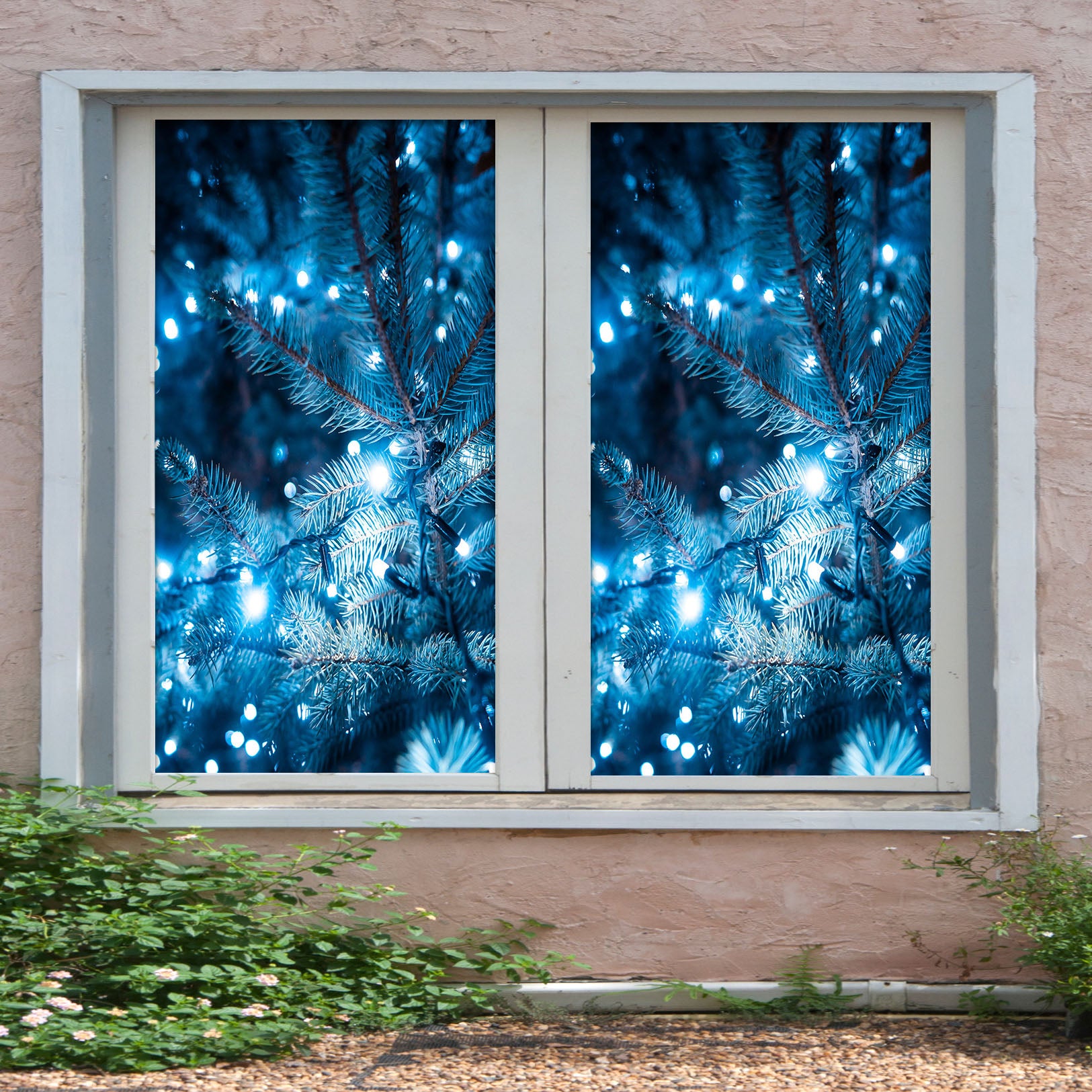 3D Blue Light Branches 30135 Christmas Window Film Print Sticker Cling Stained Glass Xmas