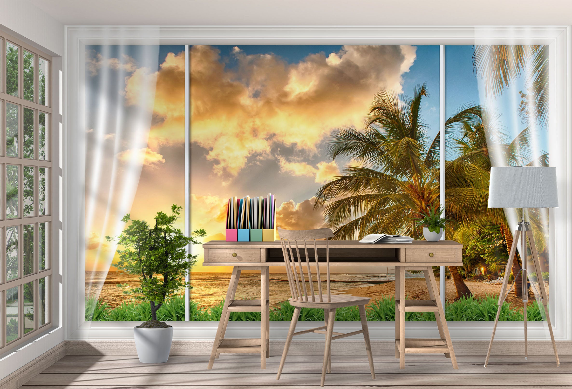 3D Window Tree Dusk 1105 Wall Murals