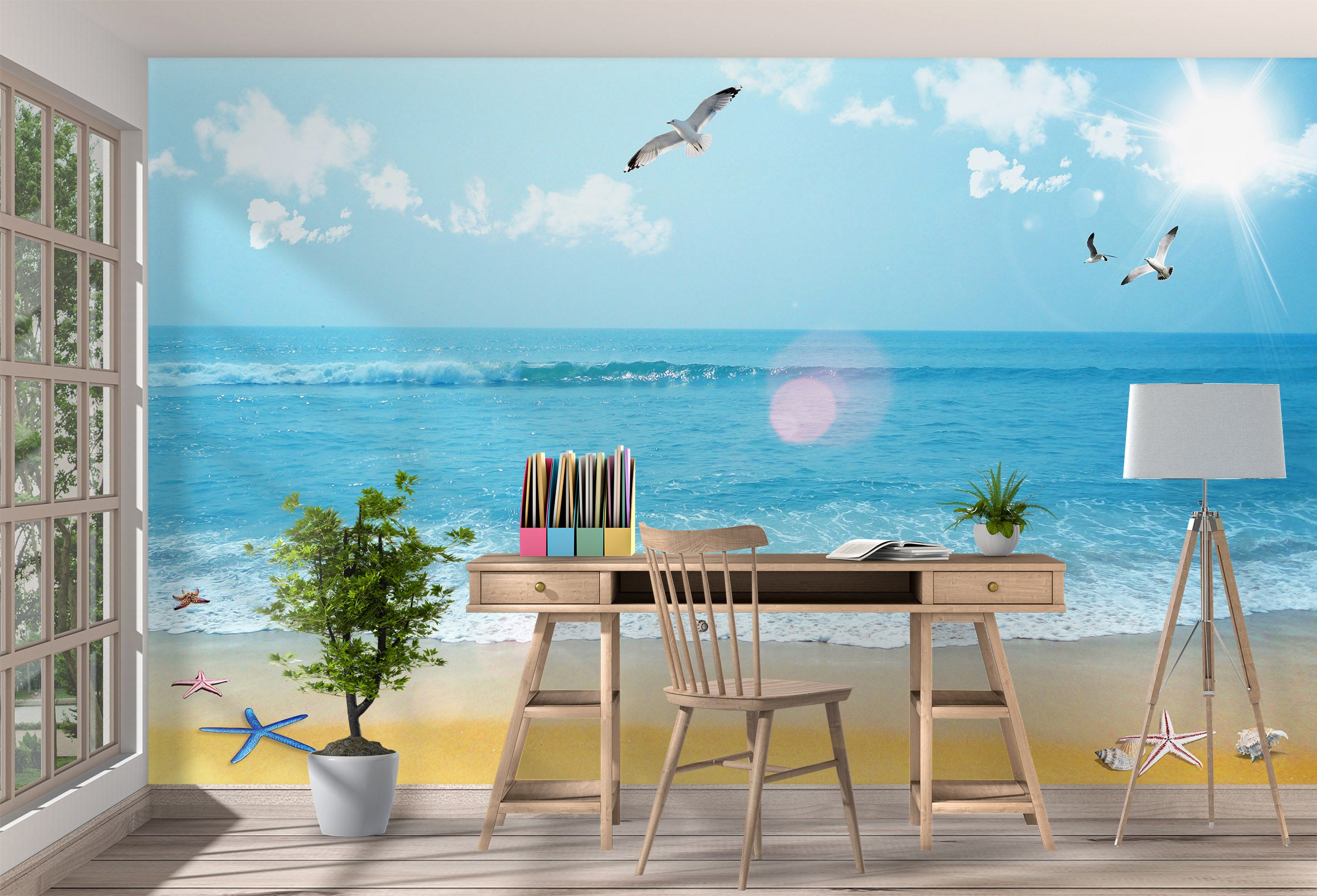 3D Seagull Beach 1021 Wall Murals