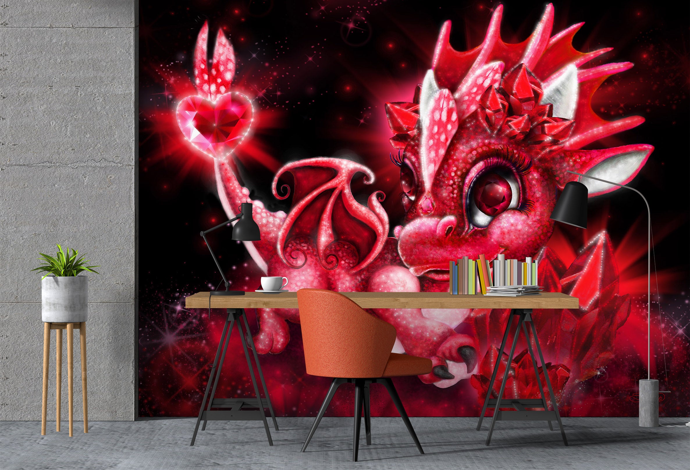 3D Red Love Dragon 8403 Sheena Pike Wall Mural Wall Murals