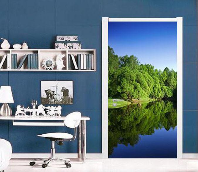 3D reflection woods edge water door mural Wallpaper AJ Wallpaper 