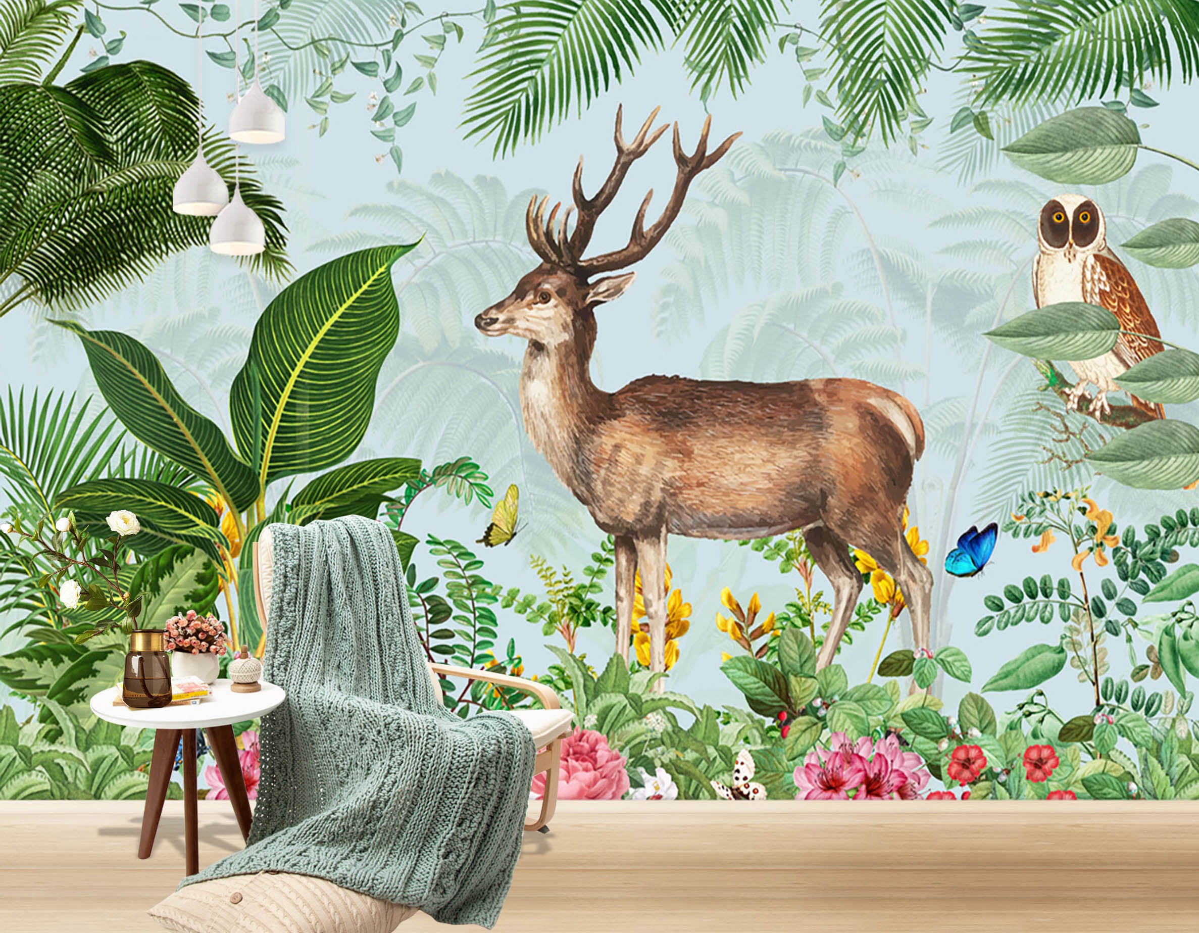 3D Deer Butterfly Owl 1547 Wall Murals